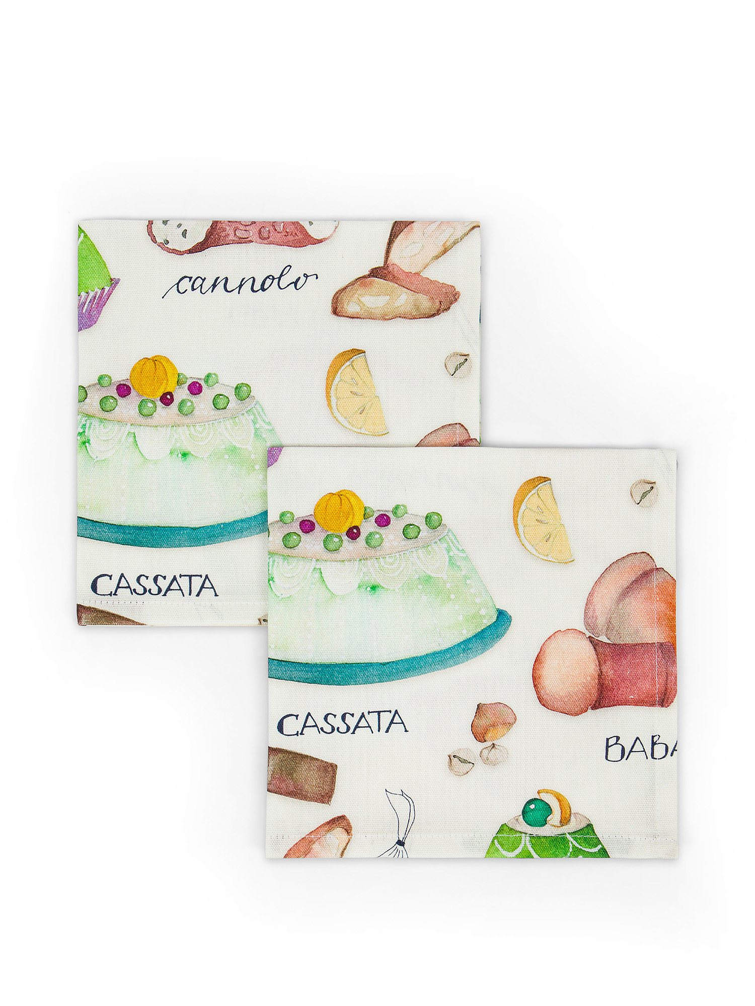 Set of 2 panama cotton napkins with dessert print, Multicolor, large image number 0