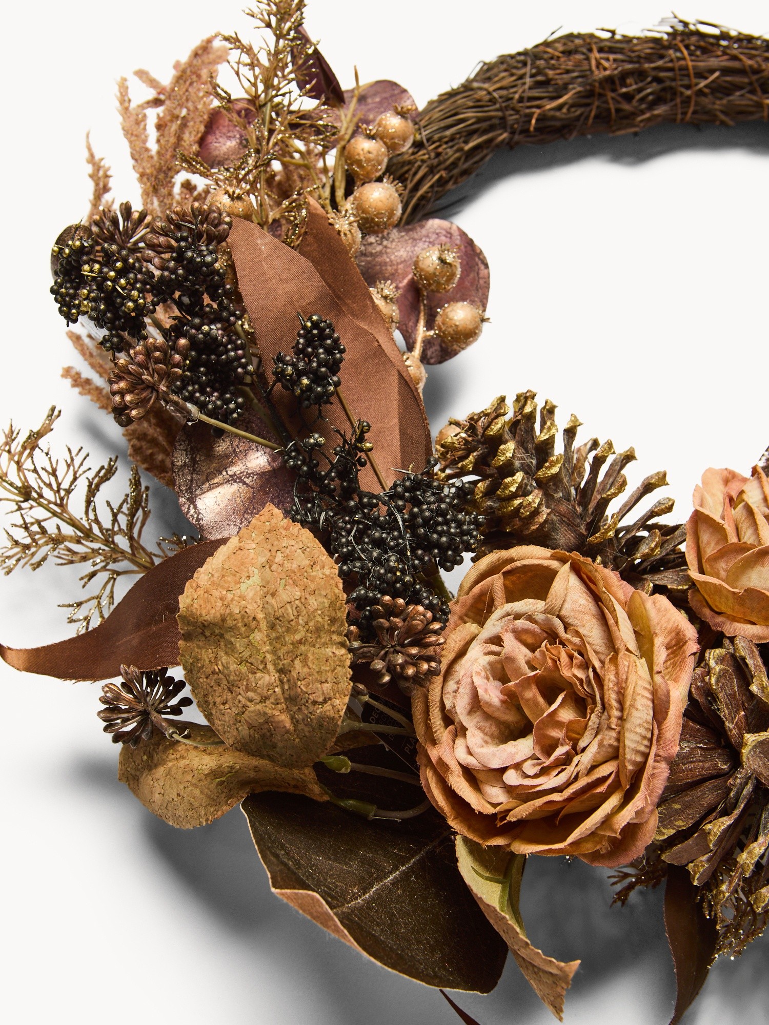 Corona con fiori finti autunnali, Marrone, large image number 1