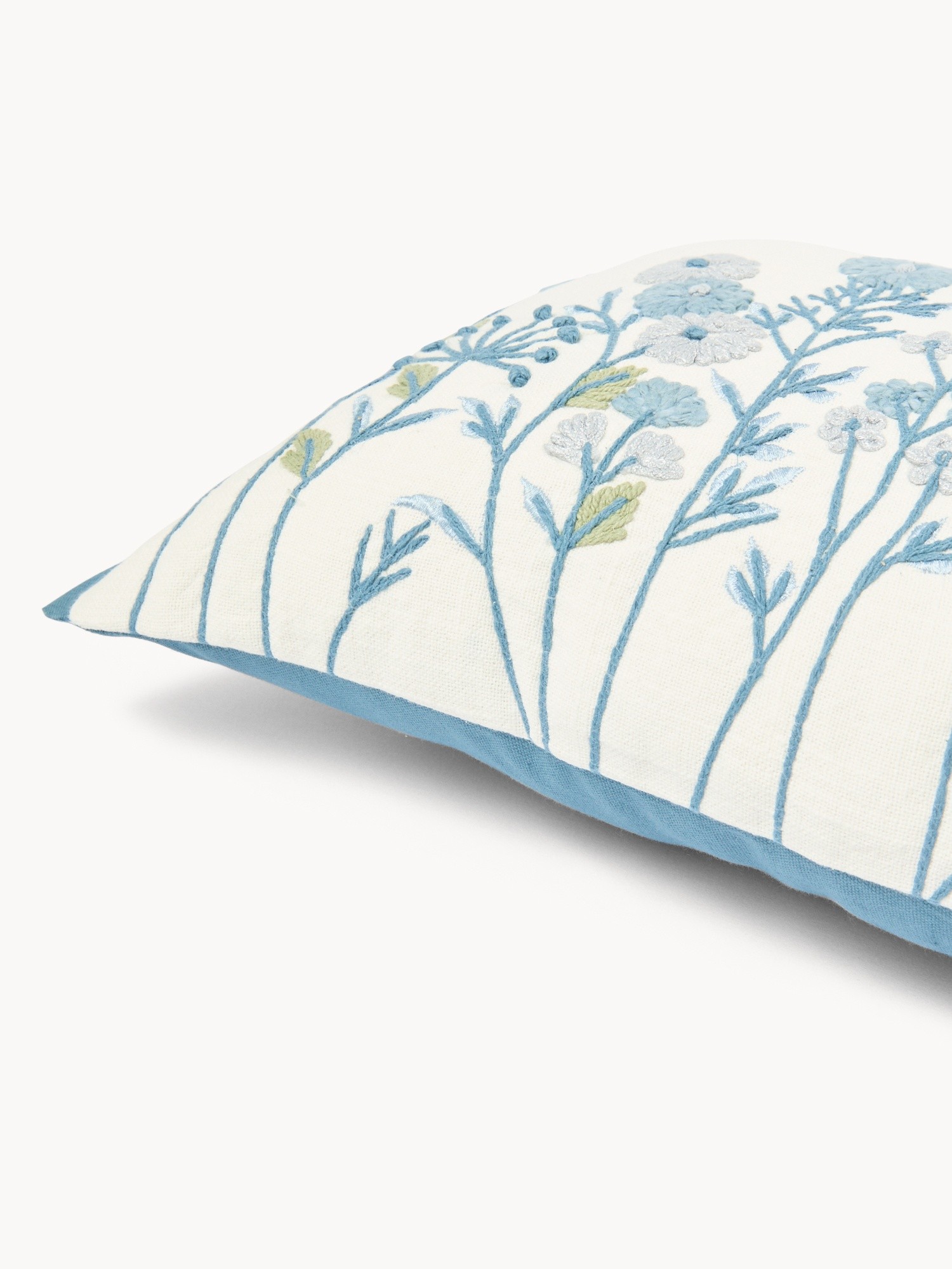 Cuscino in slub di cotone con ricamo fiorellini 35x55cm - Prezzo di lancio, Bianco, large image number 2