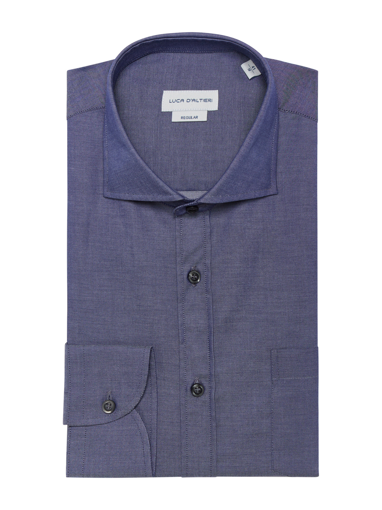 Luca D'Altieri - Camicia casual regular fit in twill di puro cotone, Blu, large image number 0