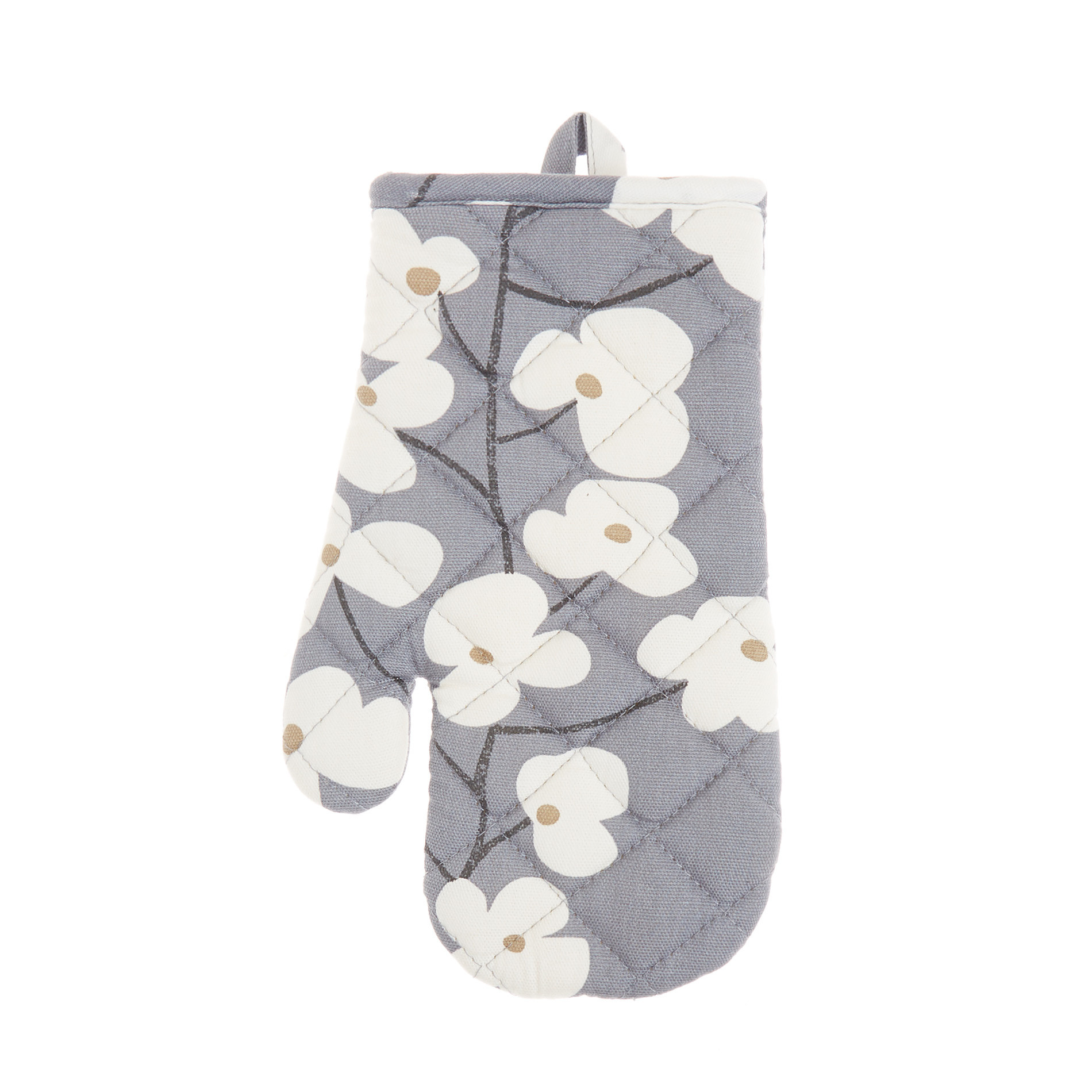 Oven mitt in cotton with flowers print, White / Blue, large image number 0
