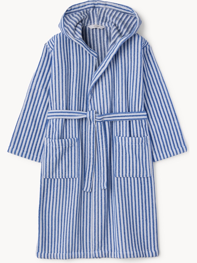 Striped yarn-dyed cotton velour bathrobe