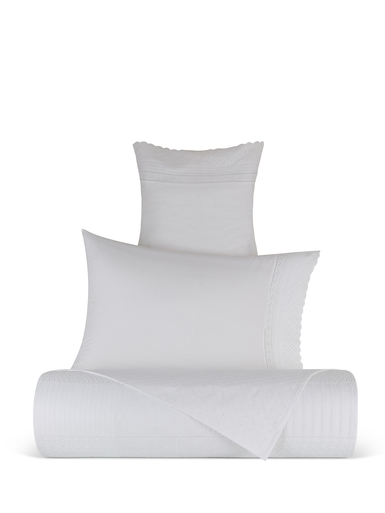 Portofino duvet cover in 100% cotton percale with Sangallo lace, White, large image number 0