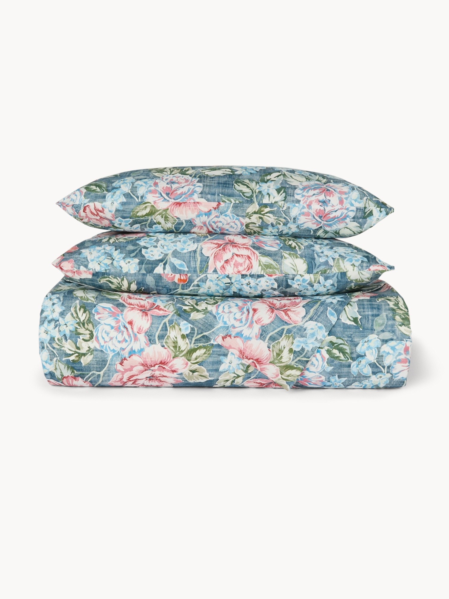 Parure copripiumino in puro cotone fantasia floreale - Prezzo di lancio, Blu, large image number 0