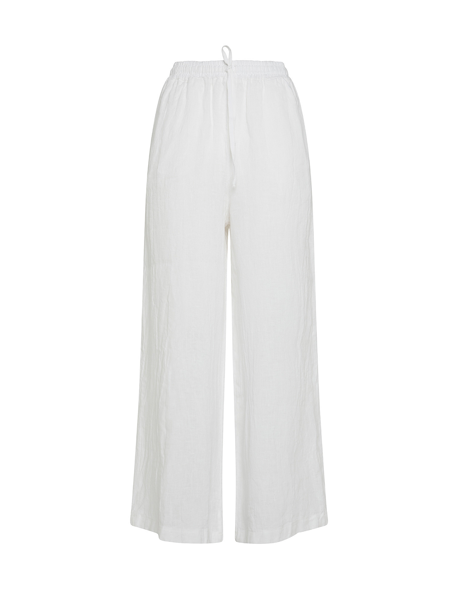 Solid color 100% linen trousers, White, large image number 0