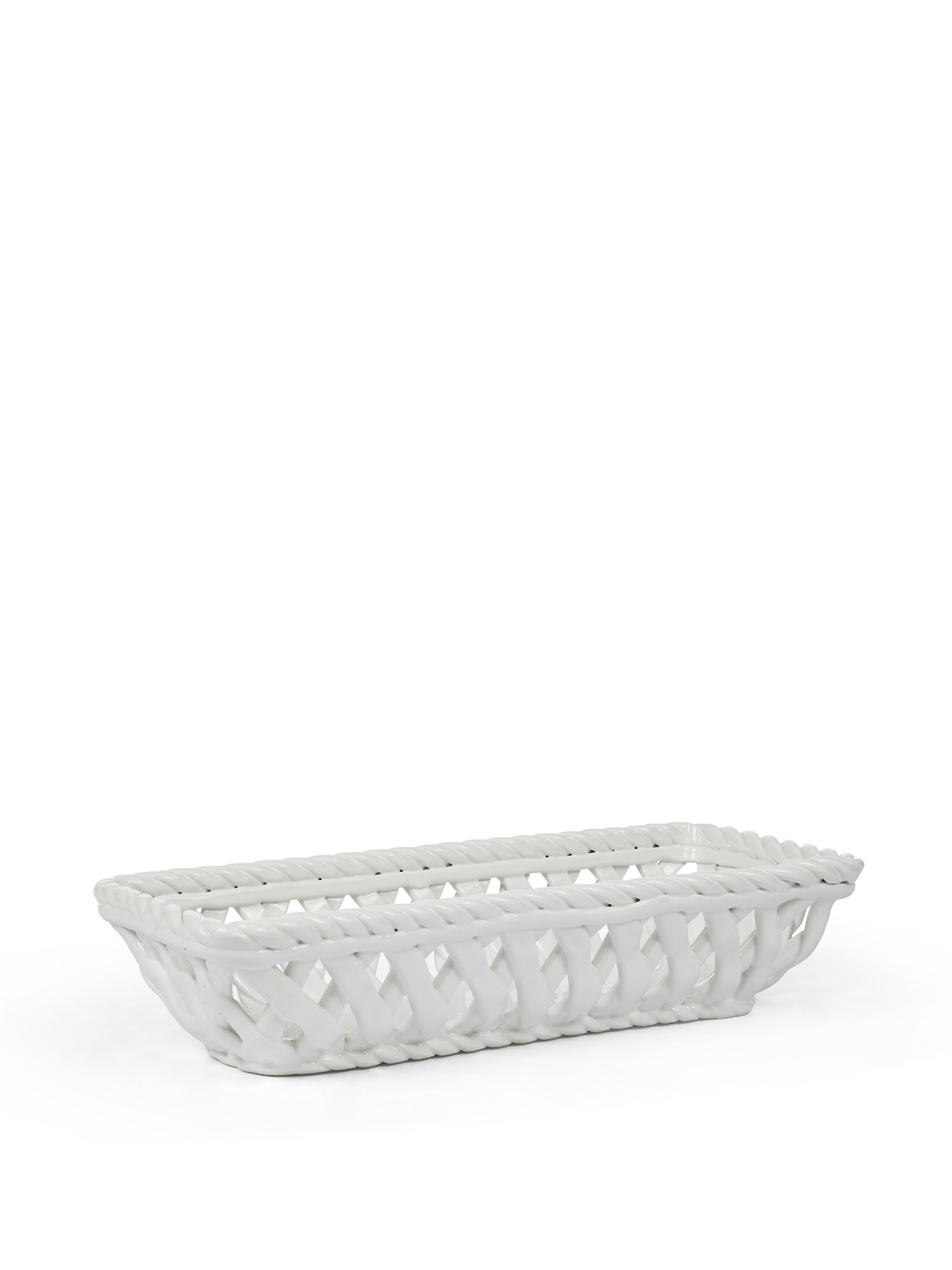Rectangular solid color ceramic basket, White, large image number 0