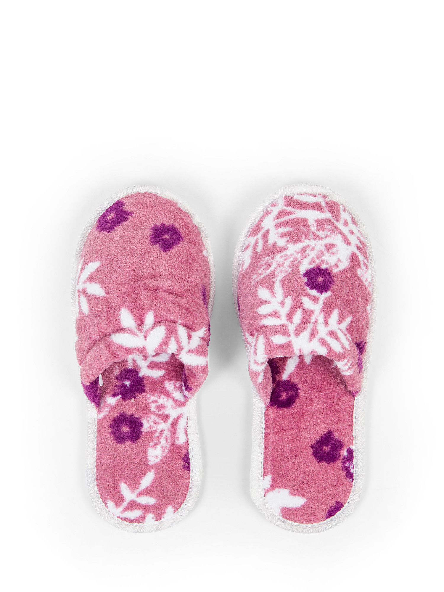 Velour cotton terry slippers with floral print, Purple, large image number 0