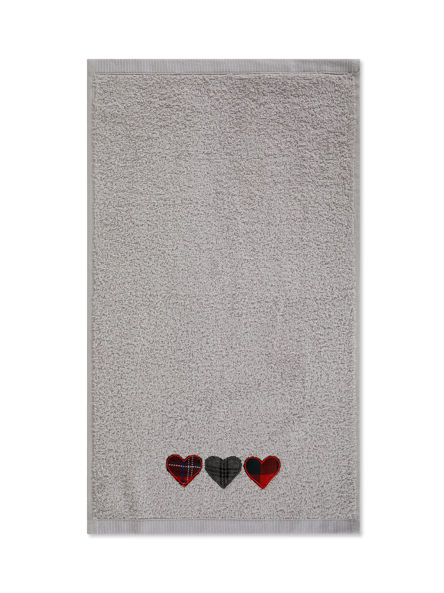 Set 2 asciugamani ricamo cuori, Grey, large image number 2