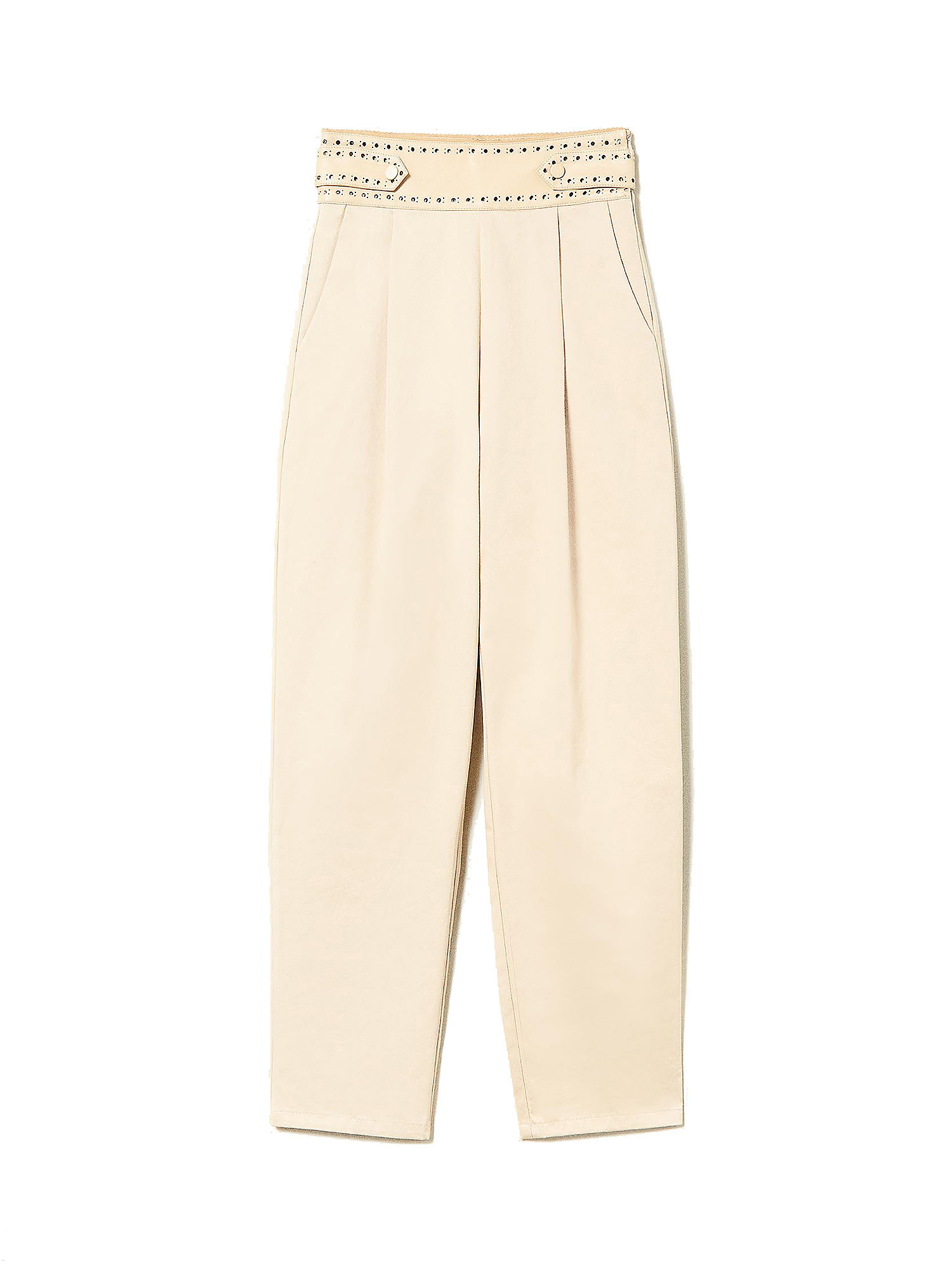 Pantalone con ricami traforati, Crema, large image number 0