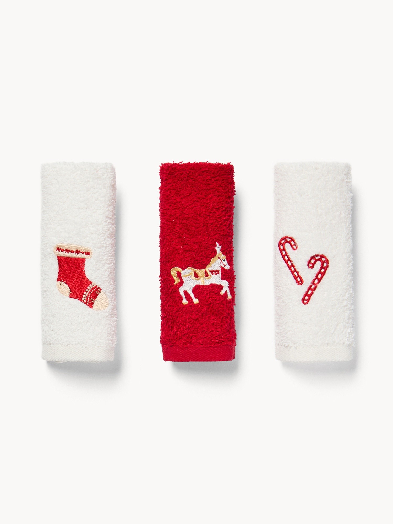 Set 3 lavette in spugna di cotone ricamo natalizio, Rosso, large image number 0