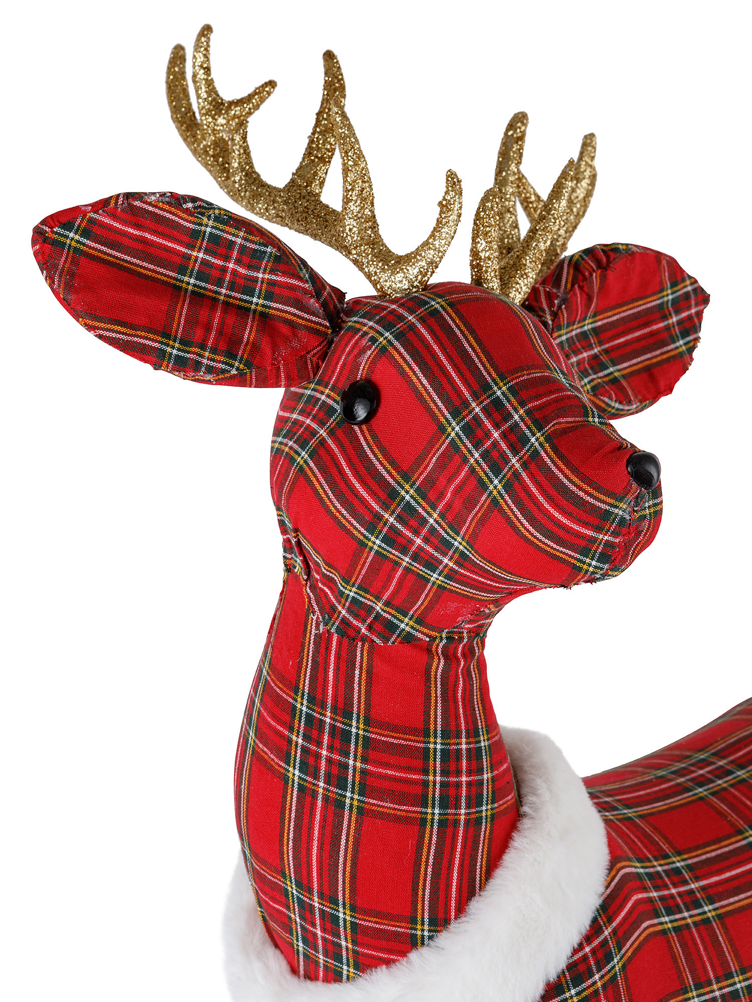 Decorative reindeer tartan fabric, Red, large image number 1