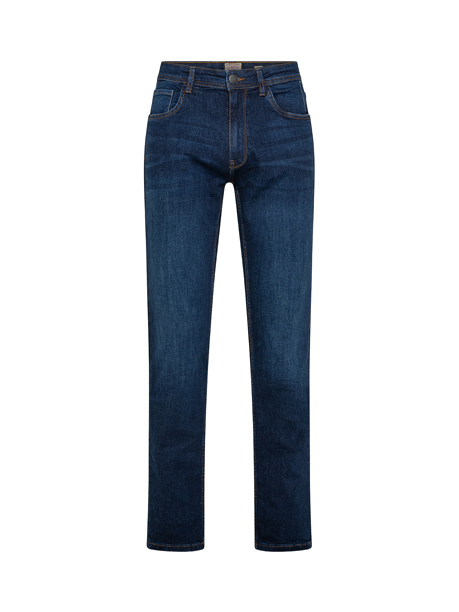 5-pocket slim stretch cotton jeans, Dark Blue, large image number 0