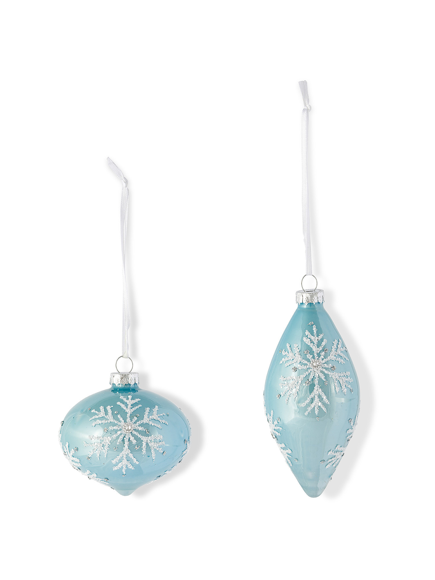 Hand decorated glass tree decoration with snowflakes, Light Blue, large image number 0