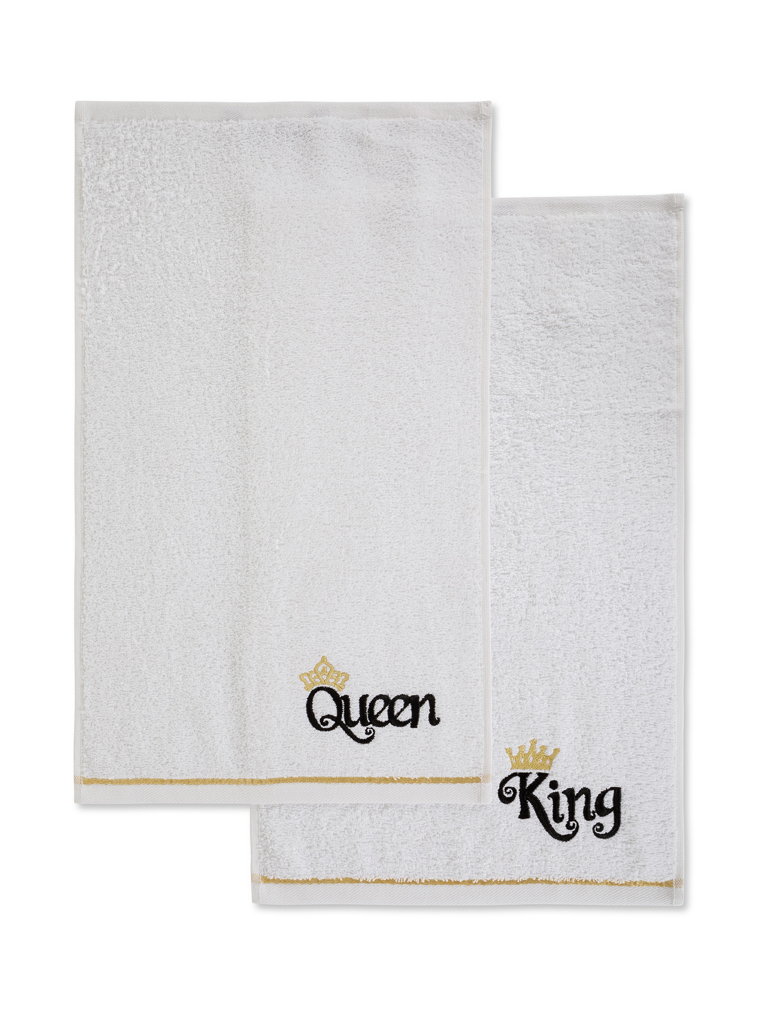 Set 2 asciugamani ricamo King&Queen, Bianco, large image number 2