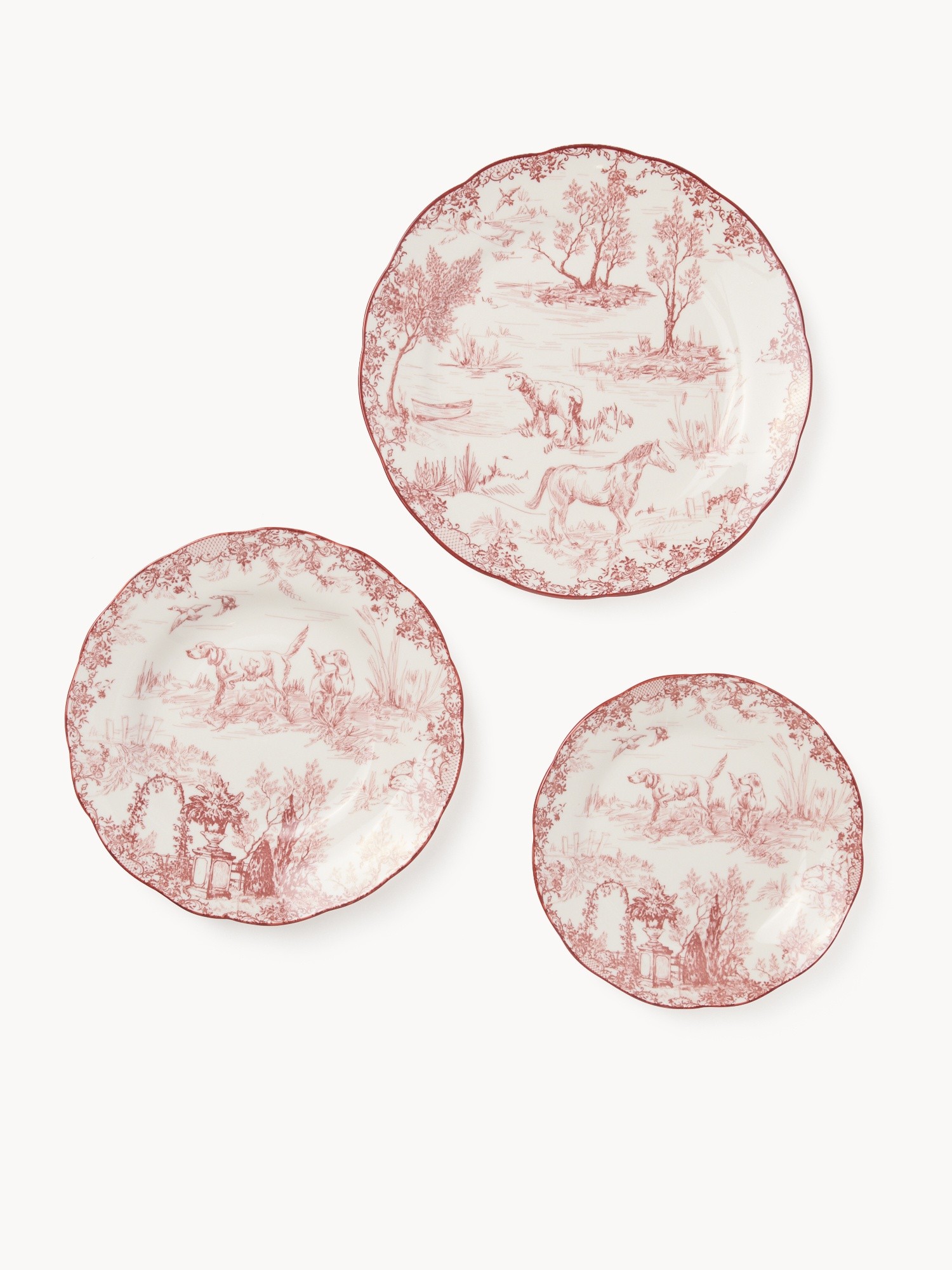 Set of 18 porcelain plates with a Toile de Jouy motif, Bianco/Rosso, large image number 1