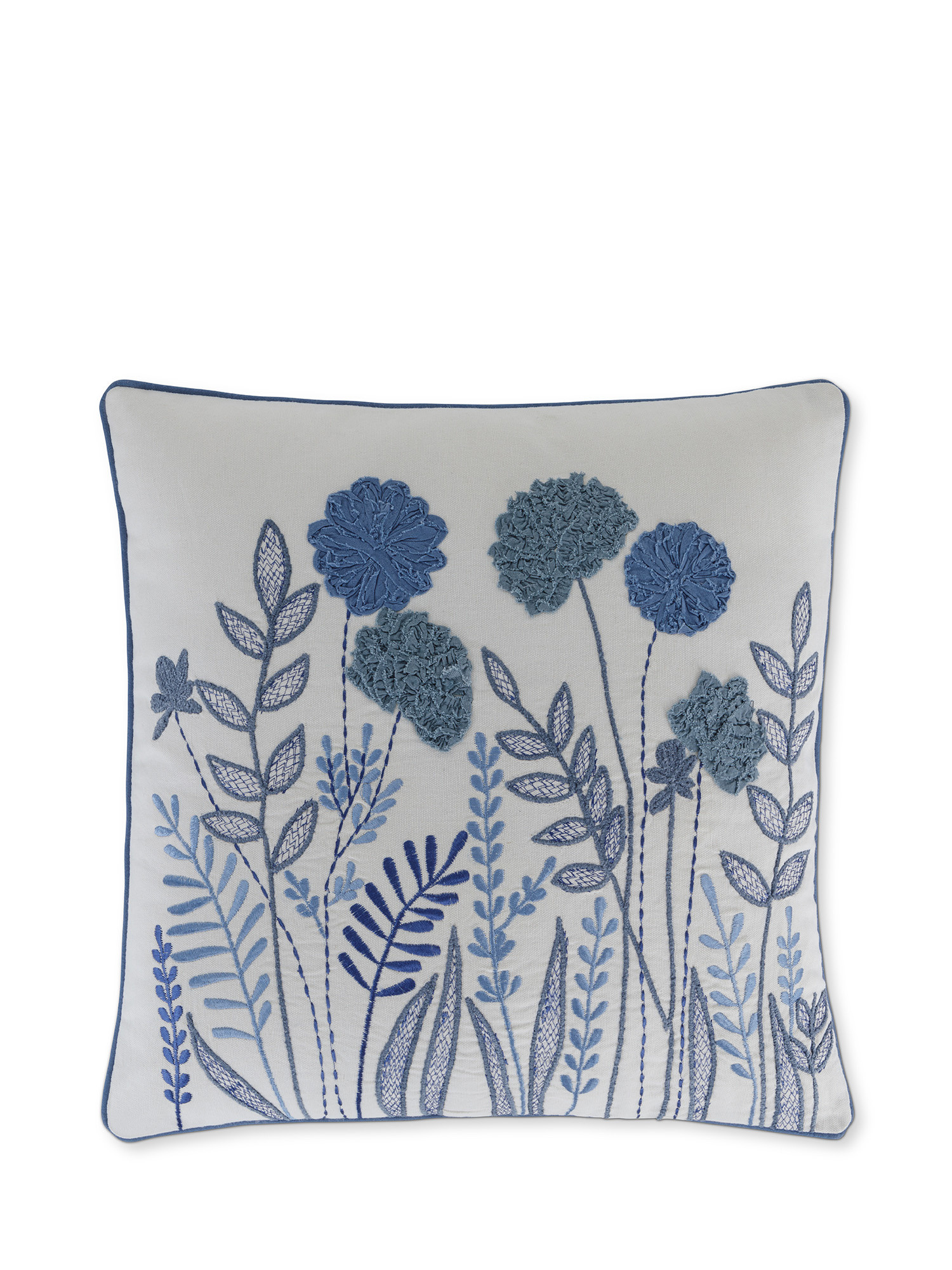 Cushion with flowers embroidered in relief 45x45 cm, White, large image number 0