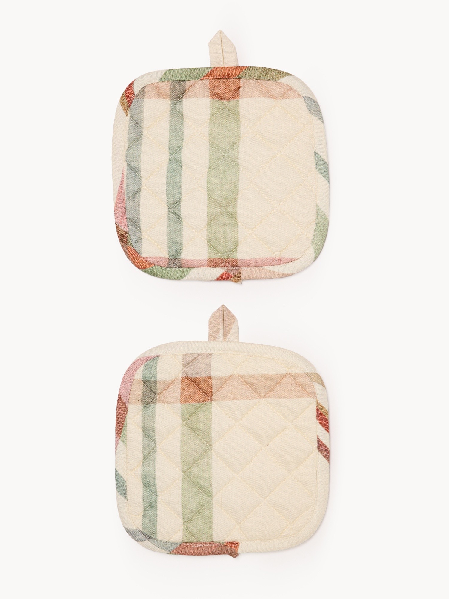 Set of 2 Cotton Panama Pot Holders with Check Print, Multicolor, large image number 0