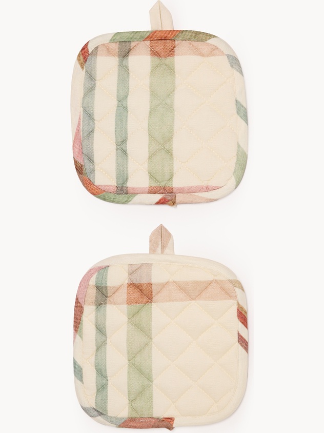 Set of 2 Cotton Panama Pot Holders with Check Print