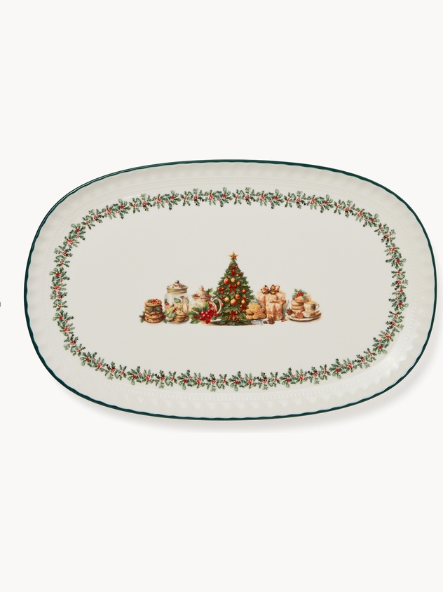 Porcelain serving platter with a Christmas motif