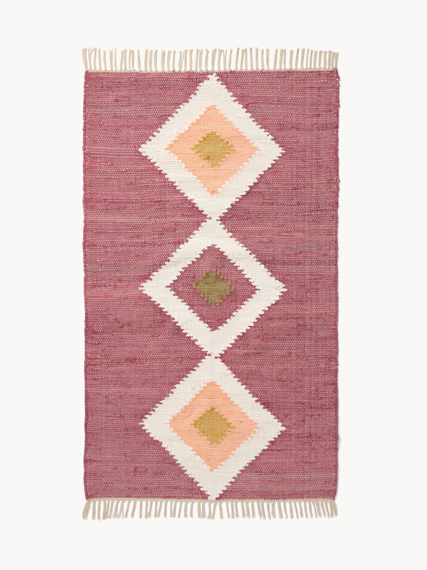 Chindi rug with recycled cotton and fringes - Discounted Price, Pink, large image number 0