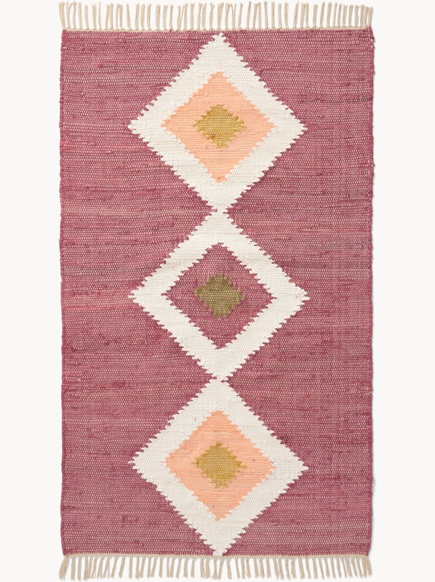 Chindi rug with recycled cotton and fringes - Discounted Price