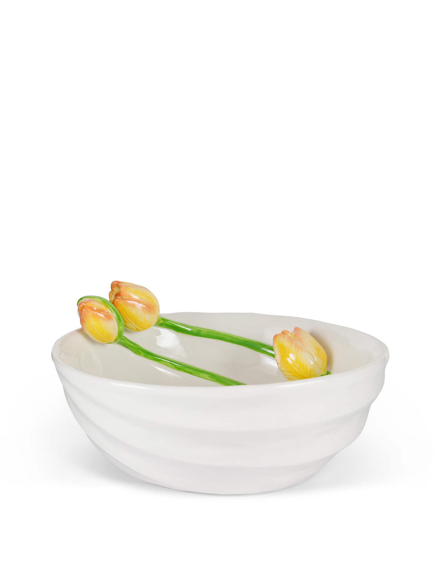 Coppa ceramica decoro tulipani, Bianco, large image number 0