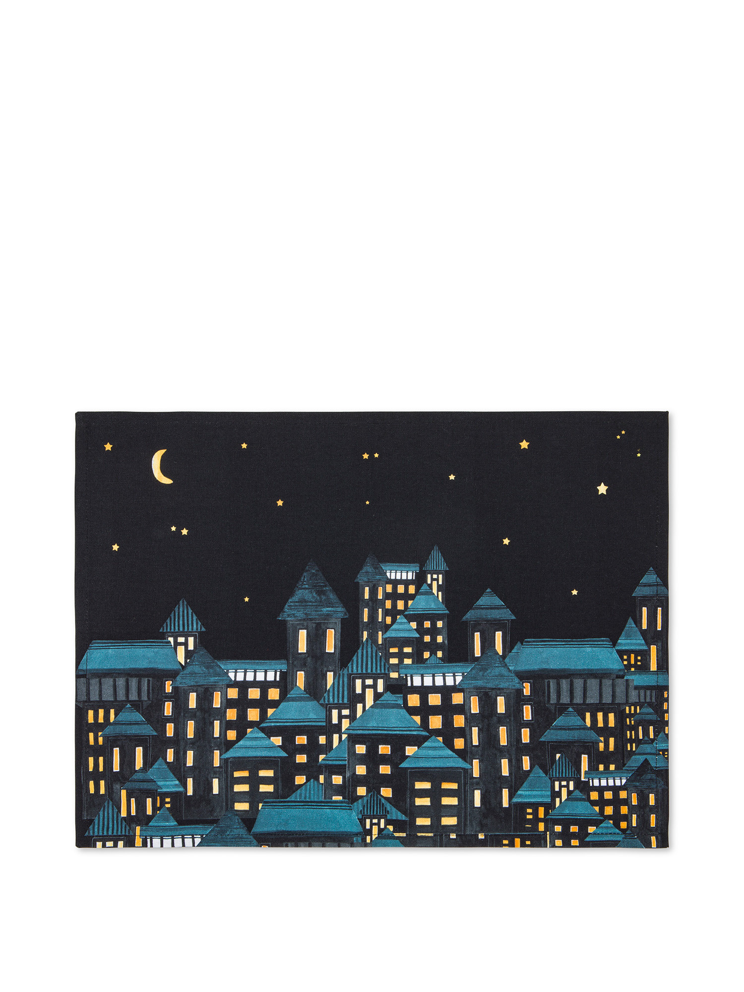 Panama cotton placemat with city print, Dark Blue, large image number 0
