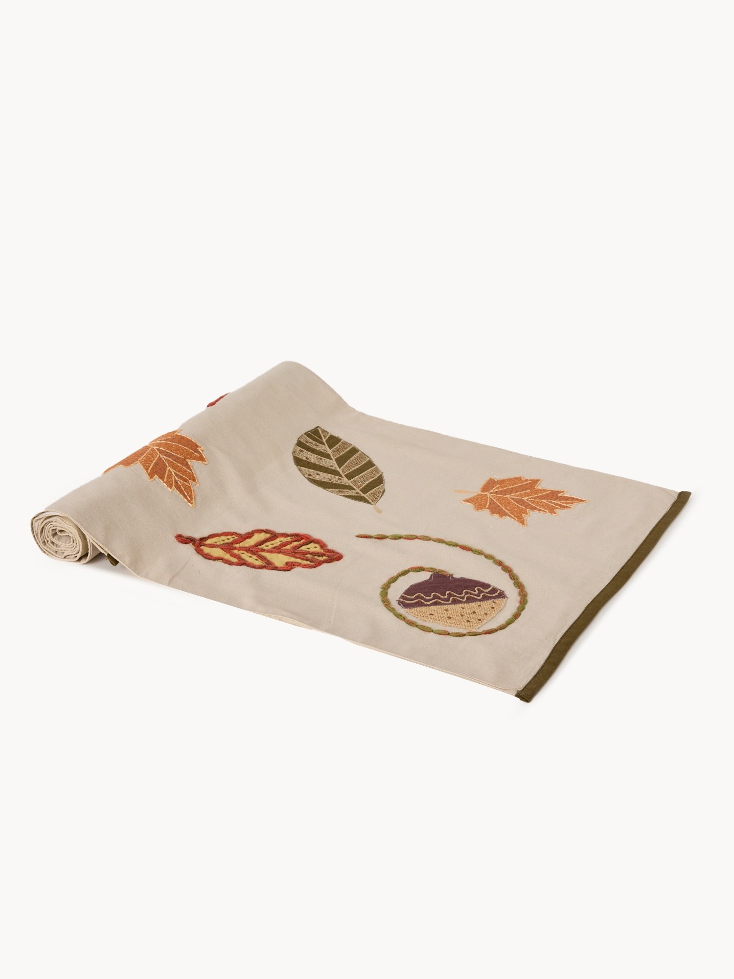 Cotton table runner with foliage embroidery, Beige / Brown, large image number 0