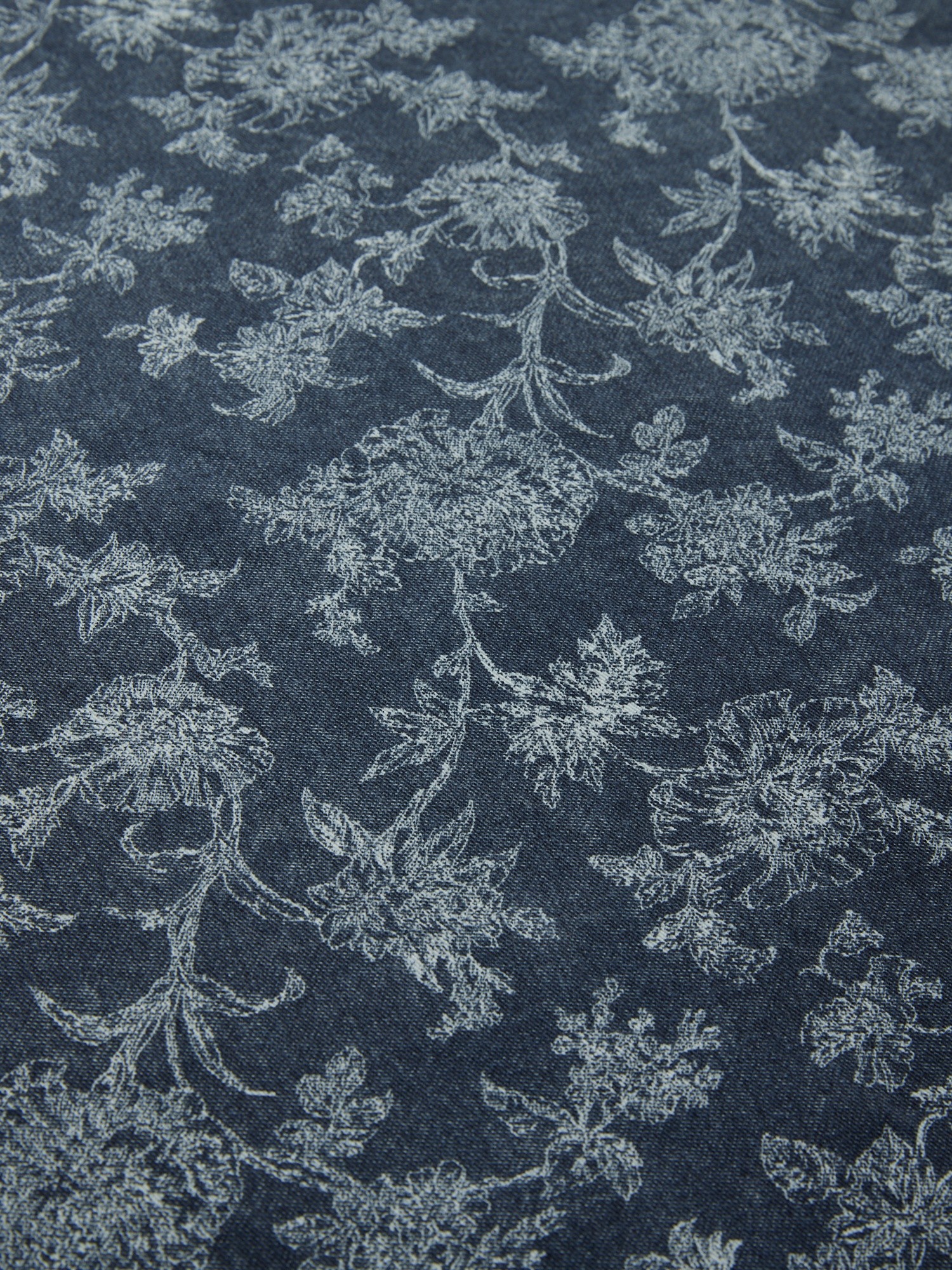 Cotton Twill Tablecloth with Denim-Effect Floral Print - Discounted Price, Blue, large image number 1