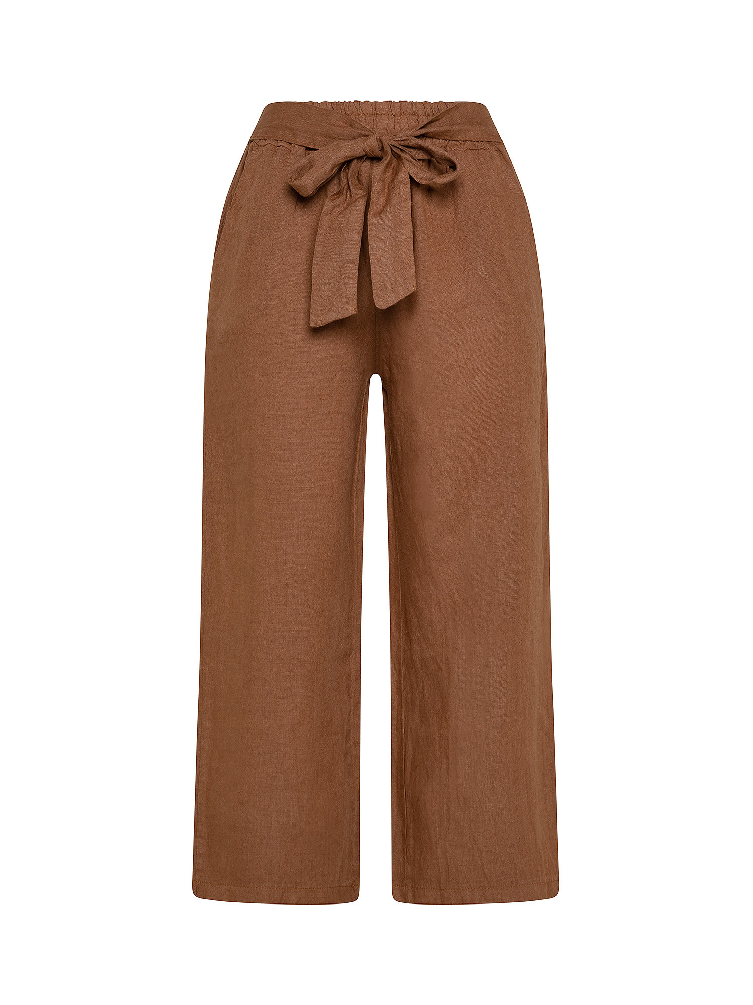 Pantalone puro lino con fusciacca, Marrone, large image number 0