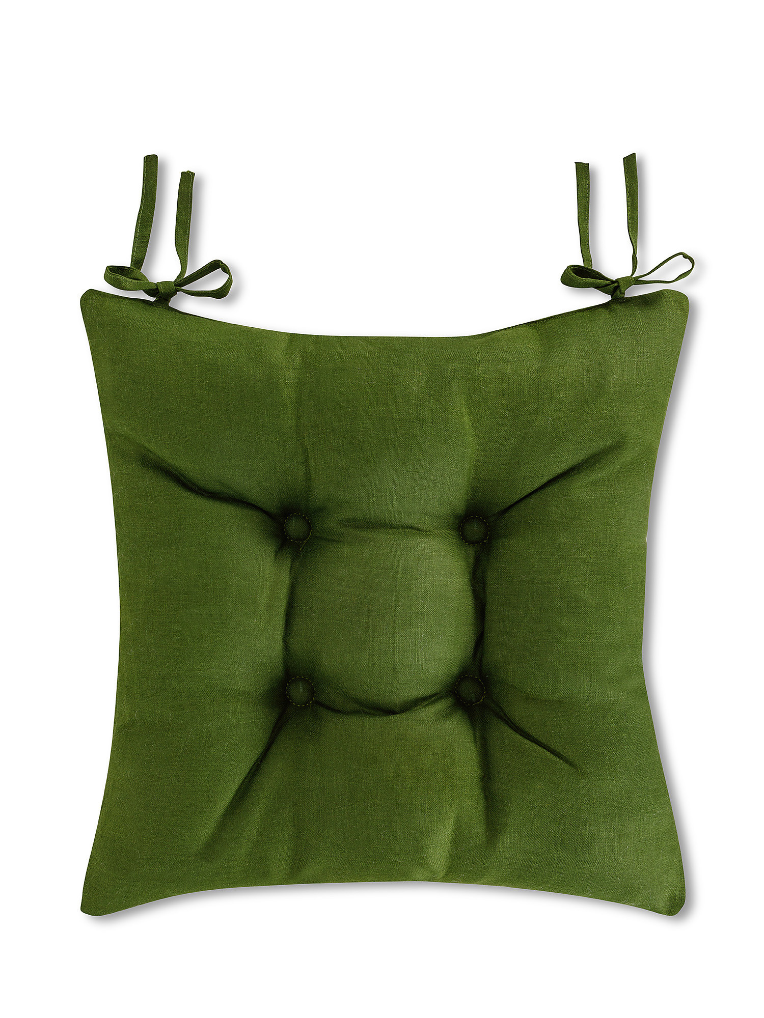 Cuscino da sedia puro lino lavato tinta unita, Verde scuro, large image number 0