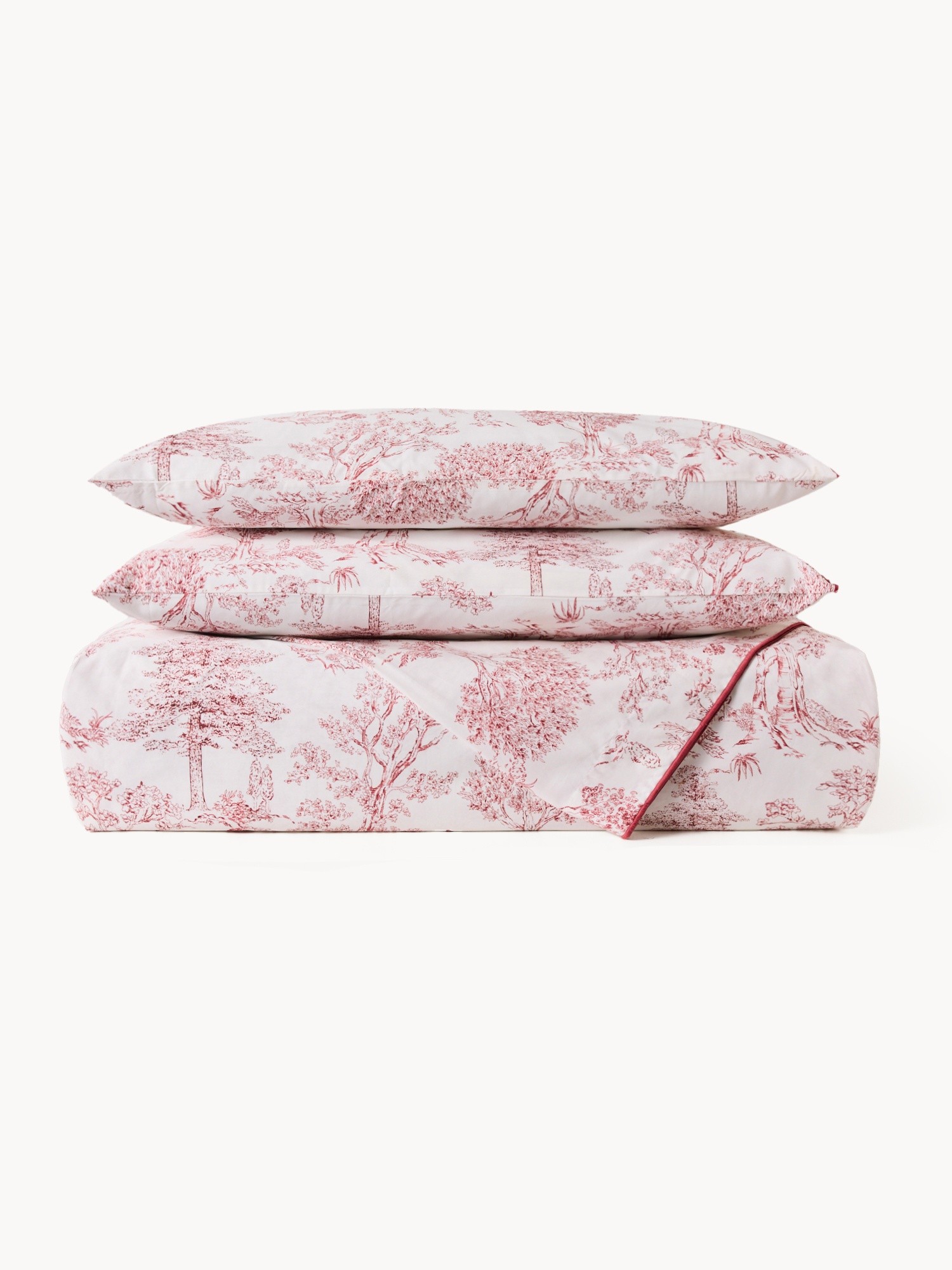 Cotton percale pillowcase,Toile de Jouy pattern, Bianco/Rosso, large image number 2