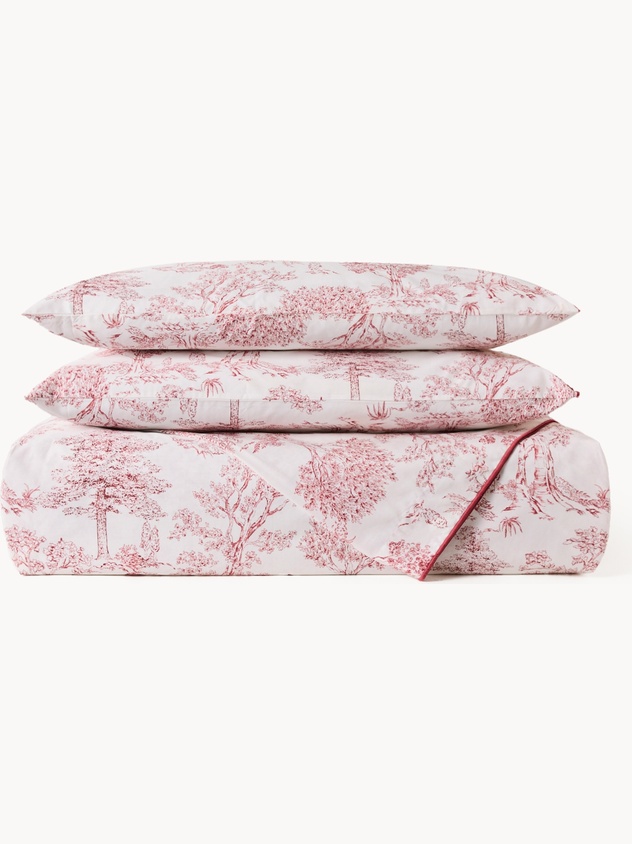 Cotton percale flat sheet,Toile de Jouy pattern
