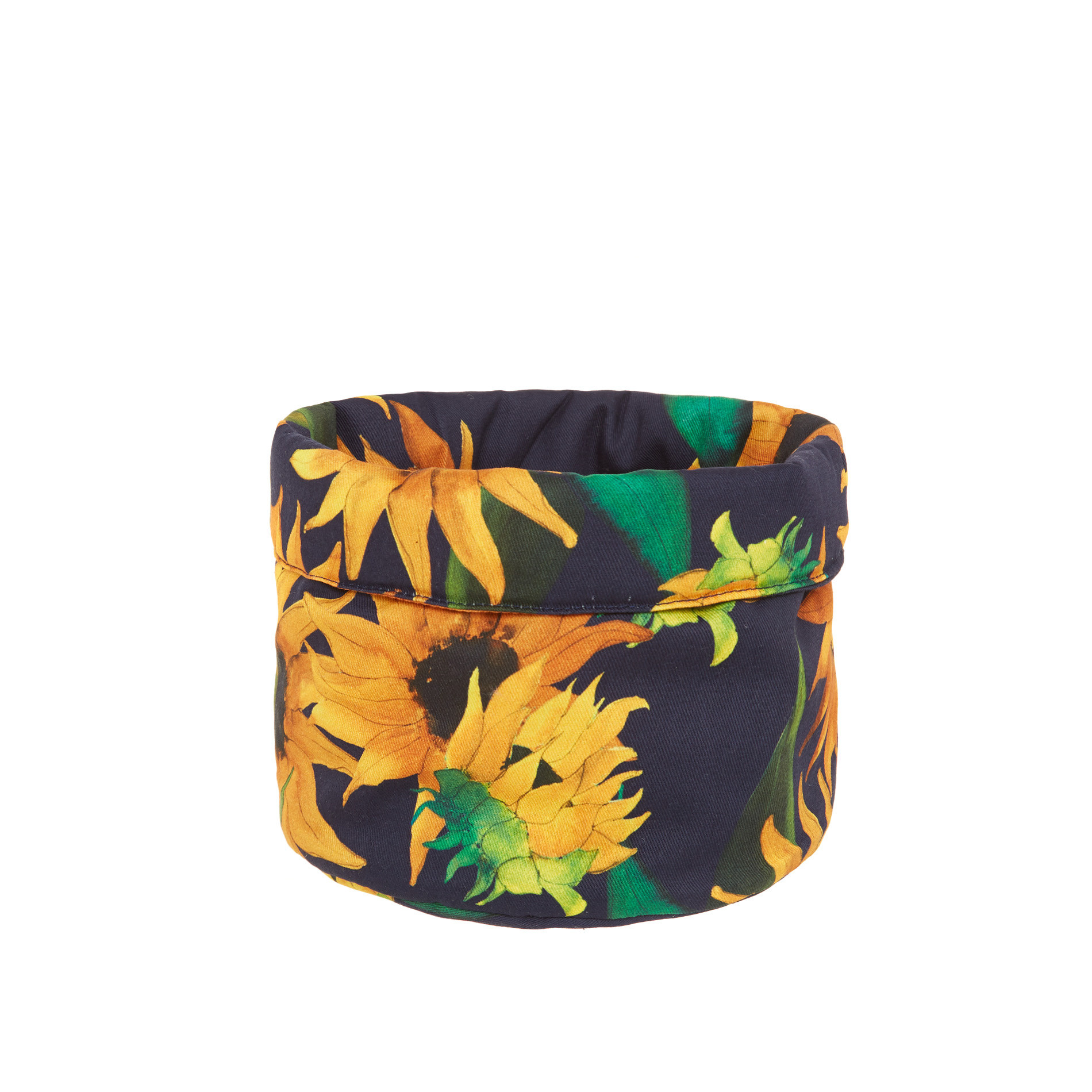 Basket in cotton twill with sunflowers print, Dark Blue, large image number 0