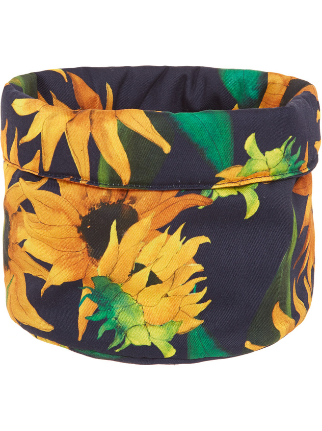 Basket in cotton twill with sunflowers print