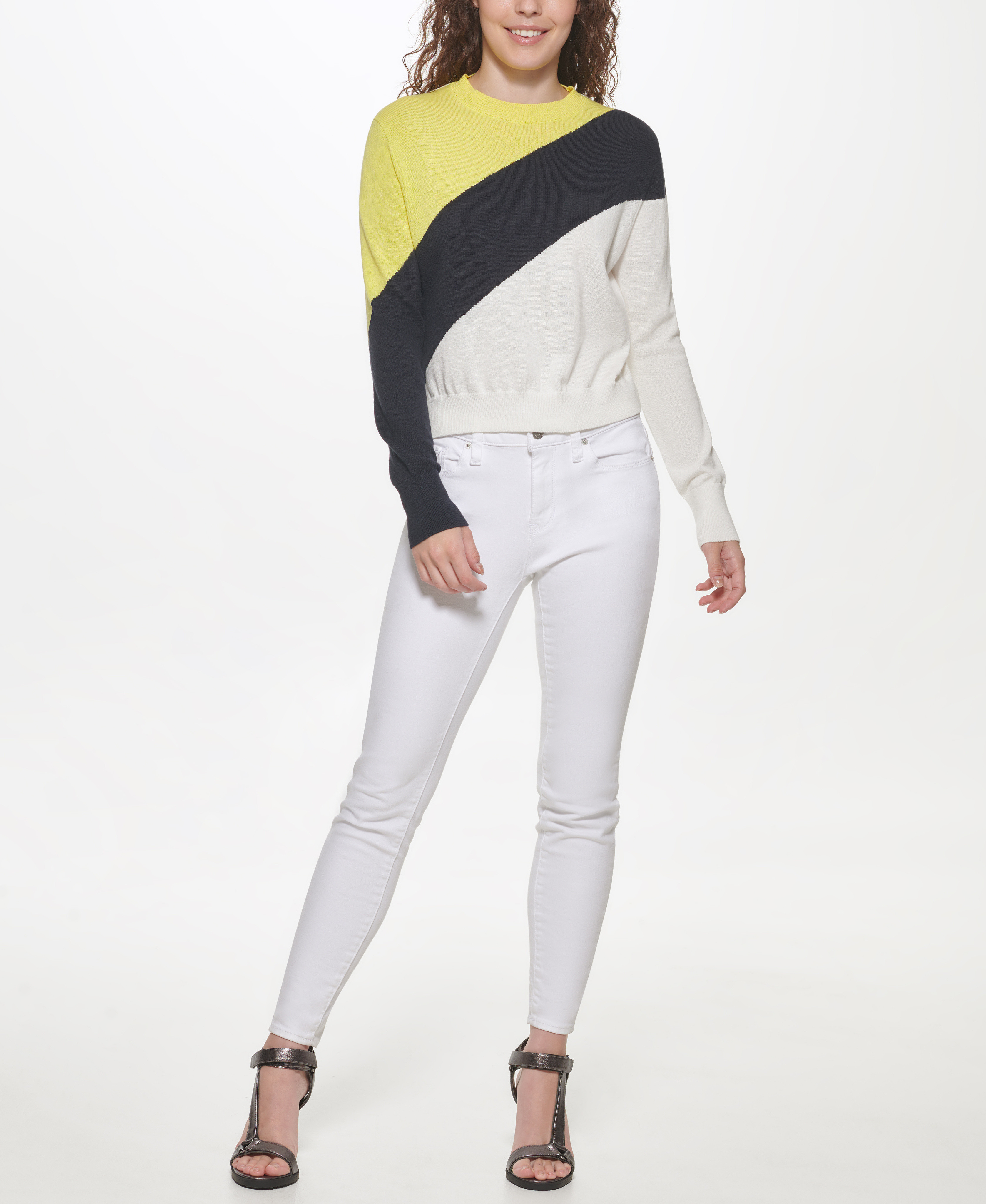Color block sweater, White, large image number 6