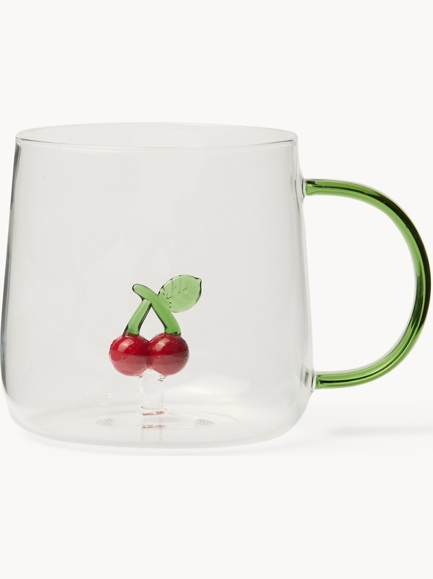 Tazza da colazione in vetro motivo ciliegie - Prezzo di lancio