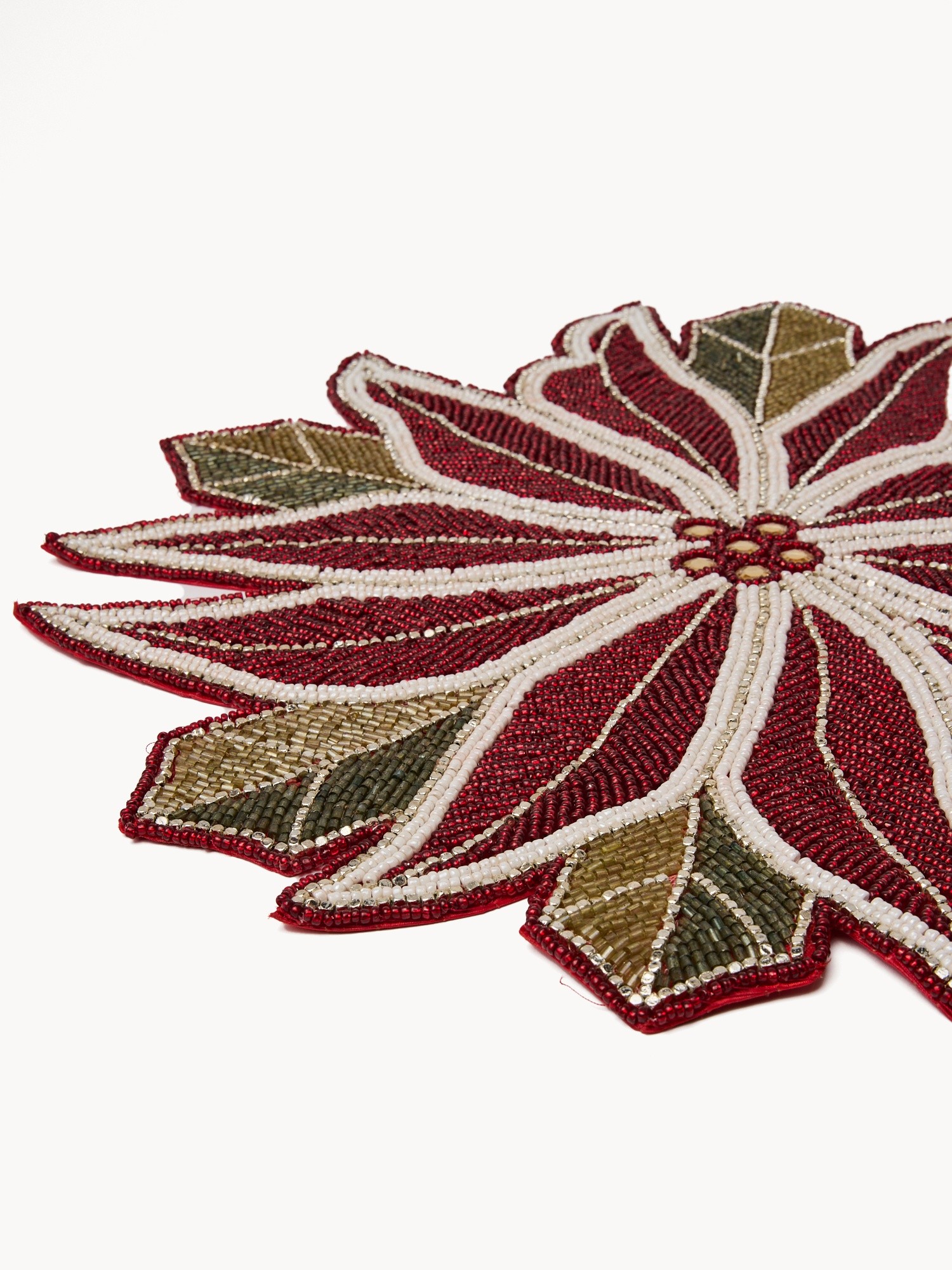 Beaded placemat in the shape of a Poinsettia, bianco/rosso, large image number 1