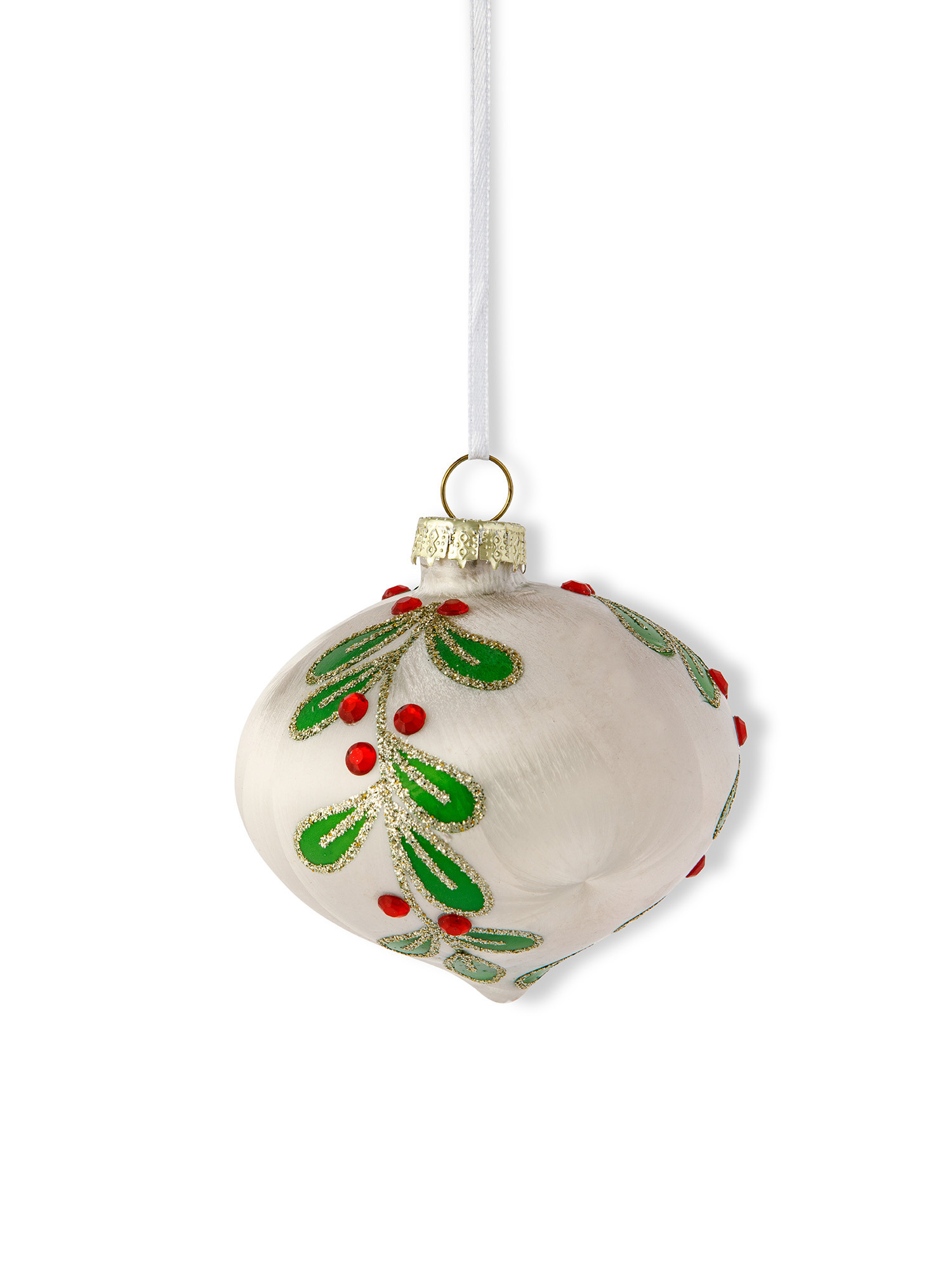 Hand decorated glass tree decoration, White, large image number 1