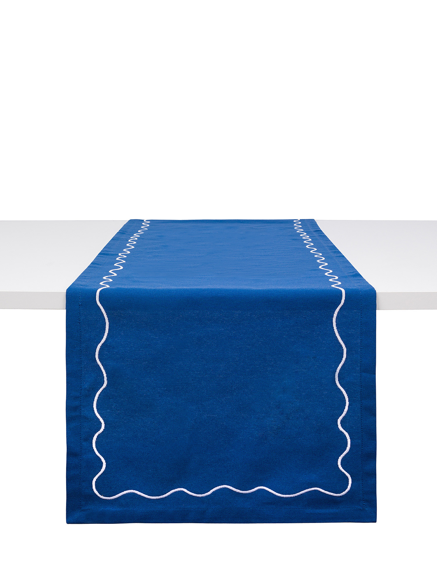 Wave embroidered cotton table runner, Royal Blue, large image number 0