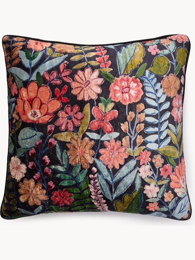 Floral print velvet cushion 50x50cm