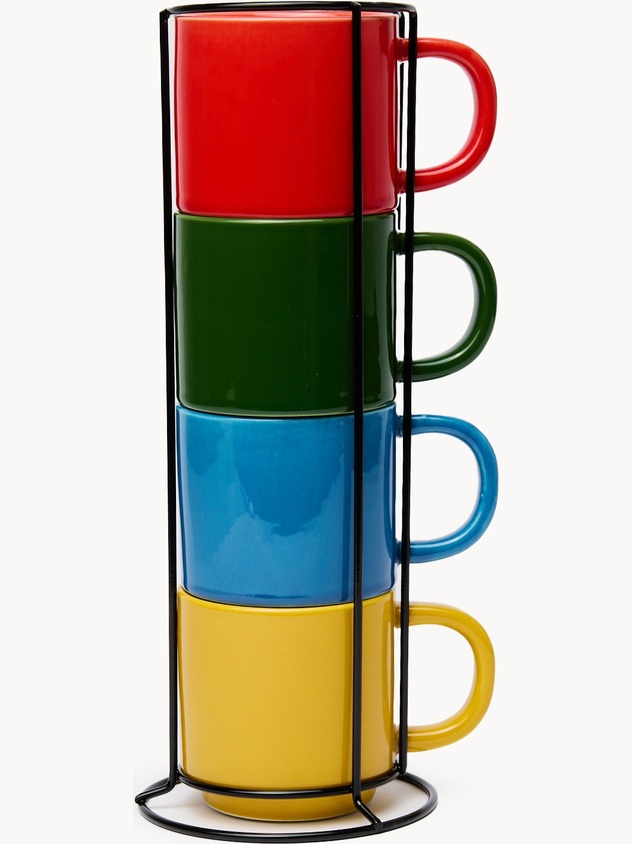 Set 4 tazze t&egrave; in ceramica impilabili