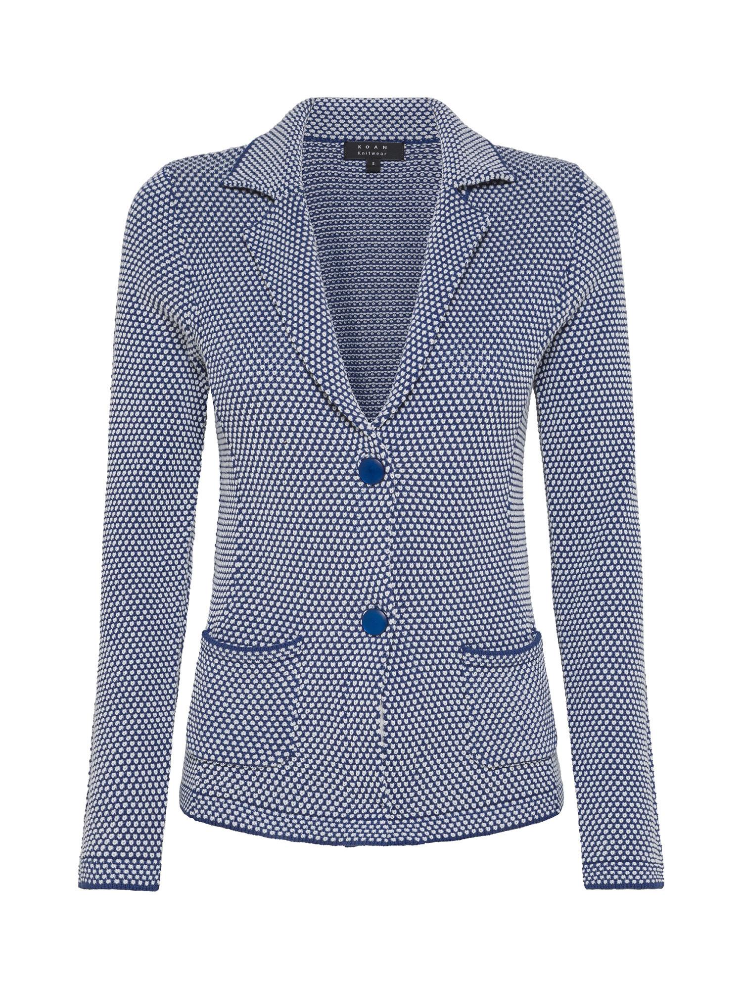 Koan - Bicolor rice stitch knit blazer in cotton, Blue, large image number 0