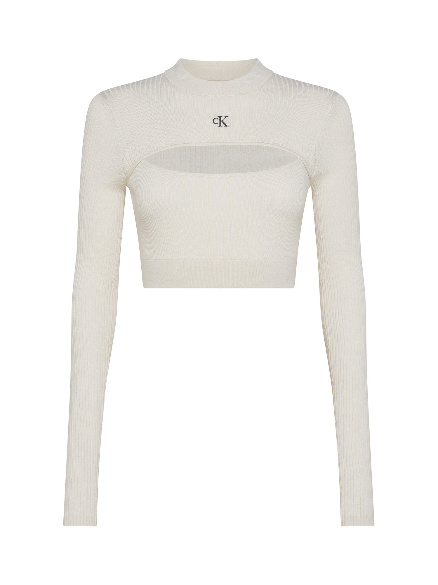 Calvin Klein Jeans - Maglia crop con effetto cut out, Bianco avorio, large image number 0