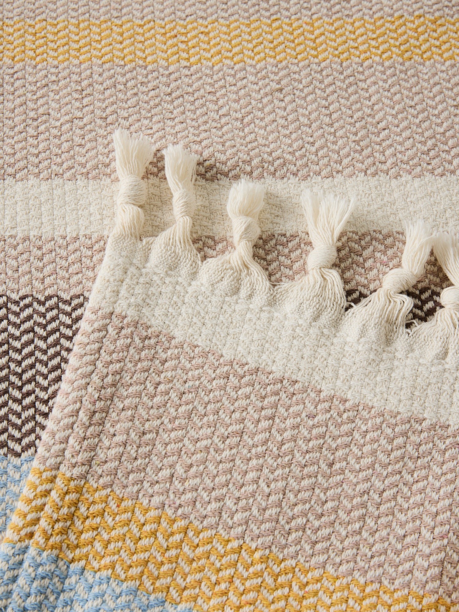 Pure Cotton Jacquard Throw - Introductory Price, Beige, large image number 1