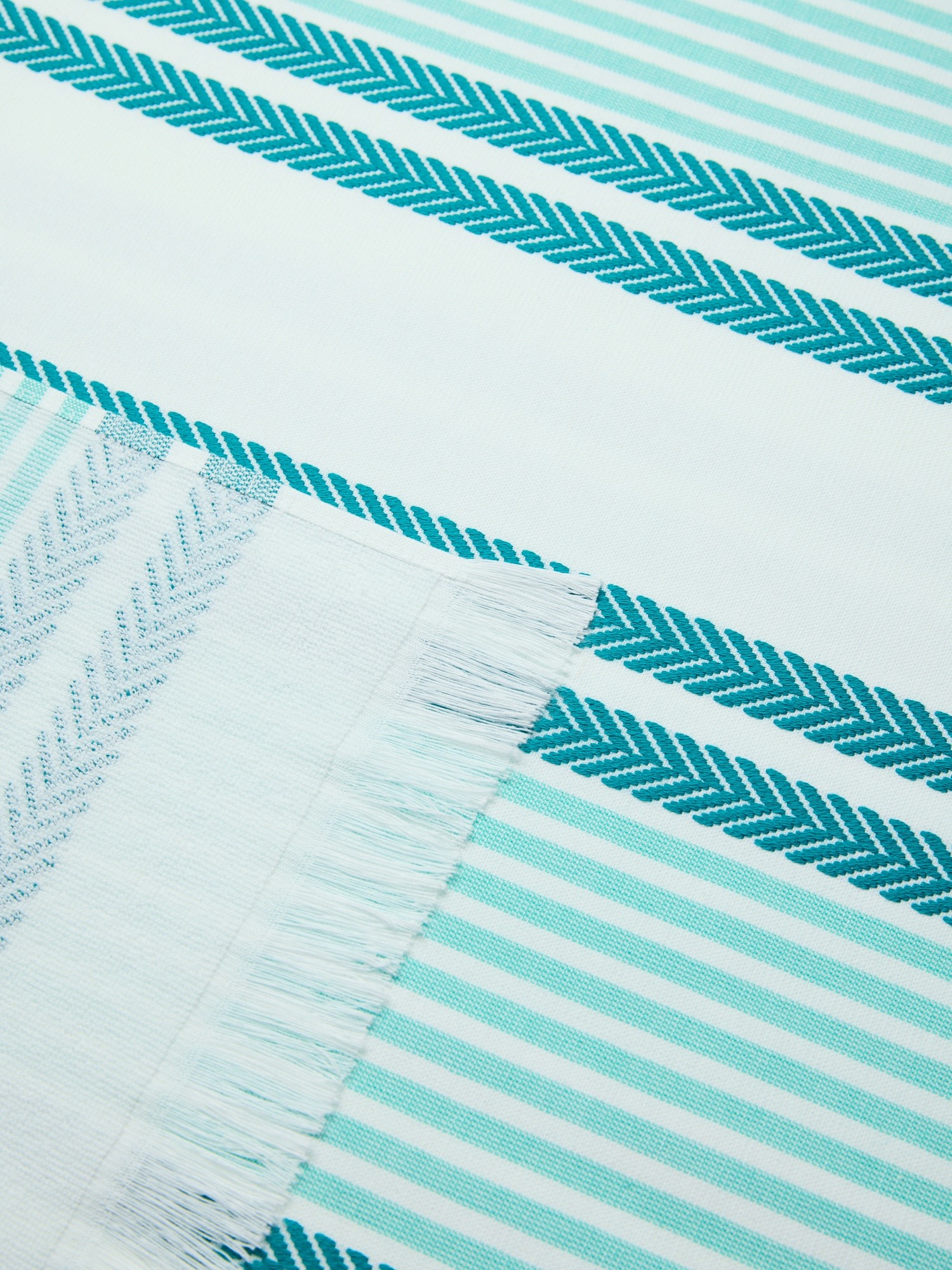 Hammam Beach Towel with Fringes - Introductory Price, Bianco/Turchese, large image number 1