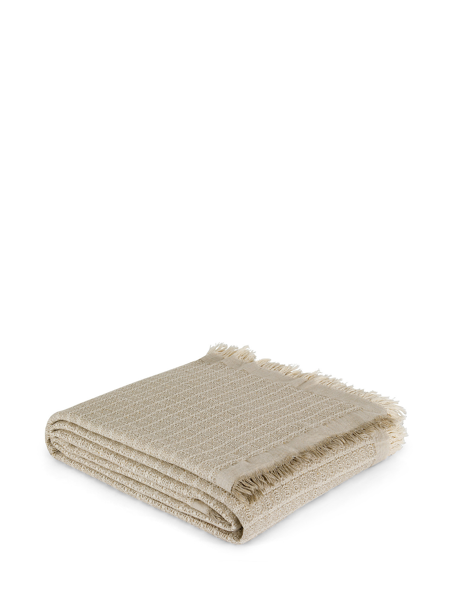 Linen and cotton bedspread with fringes, Light Beige, large image number 0
