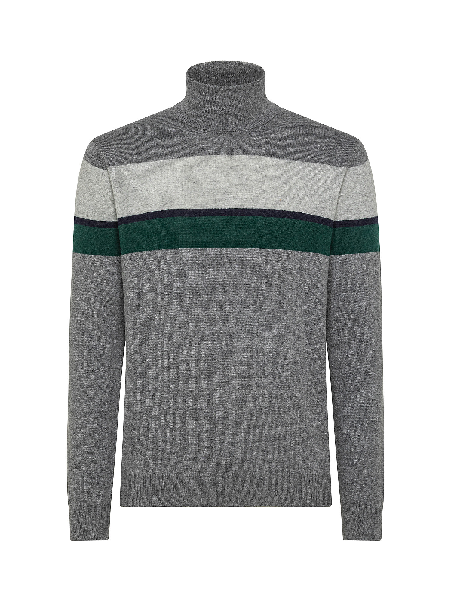 Three-color striped turtleneck with precious fibers, Grey, large image number 0