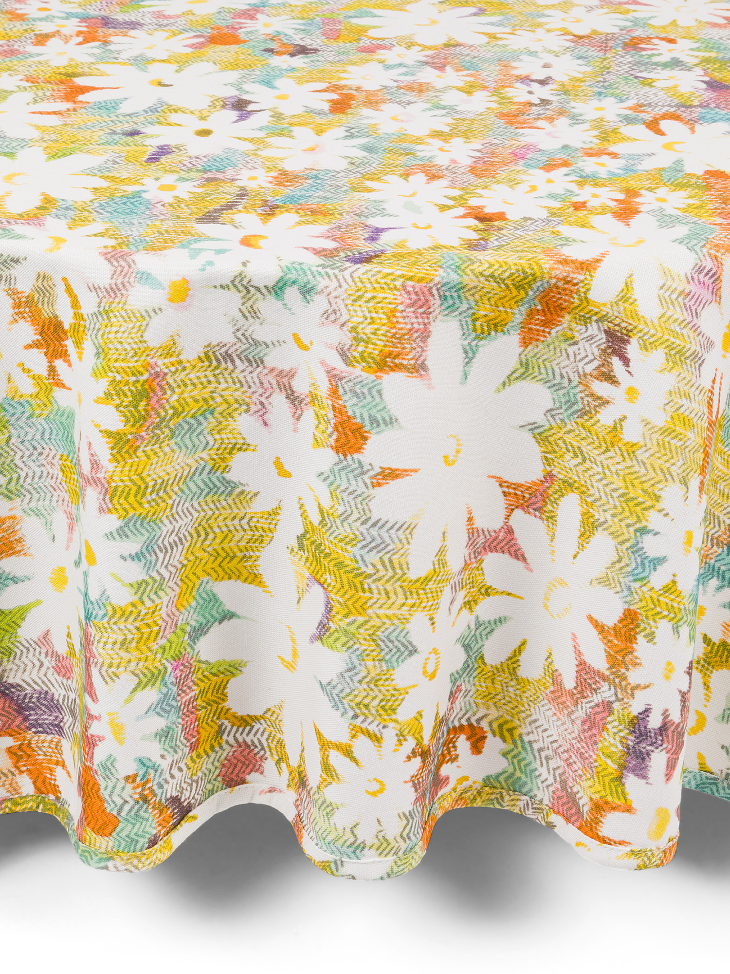 Round panama cotton tablecloth with daisy print, Multicolor, large image number 0