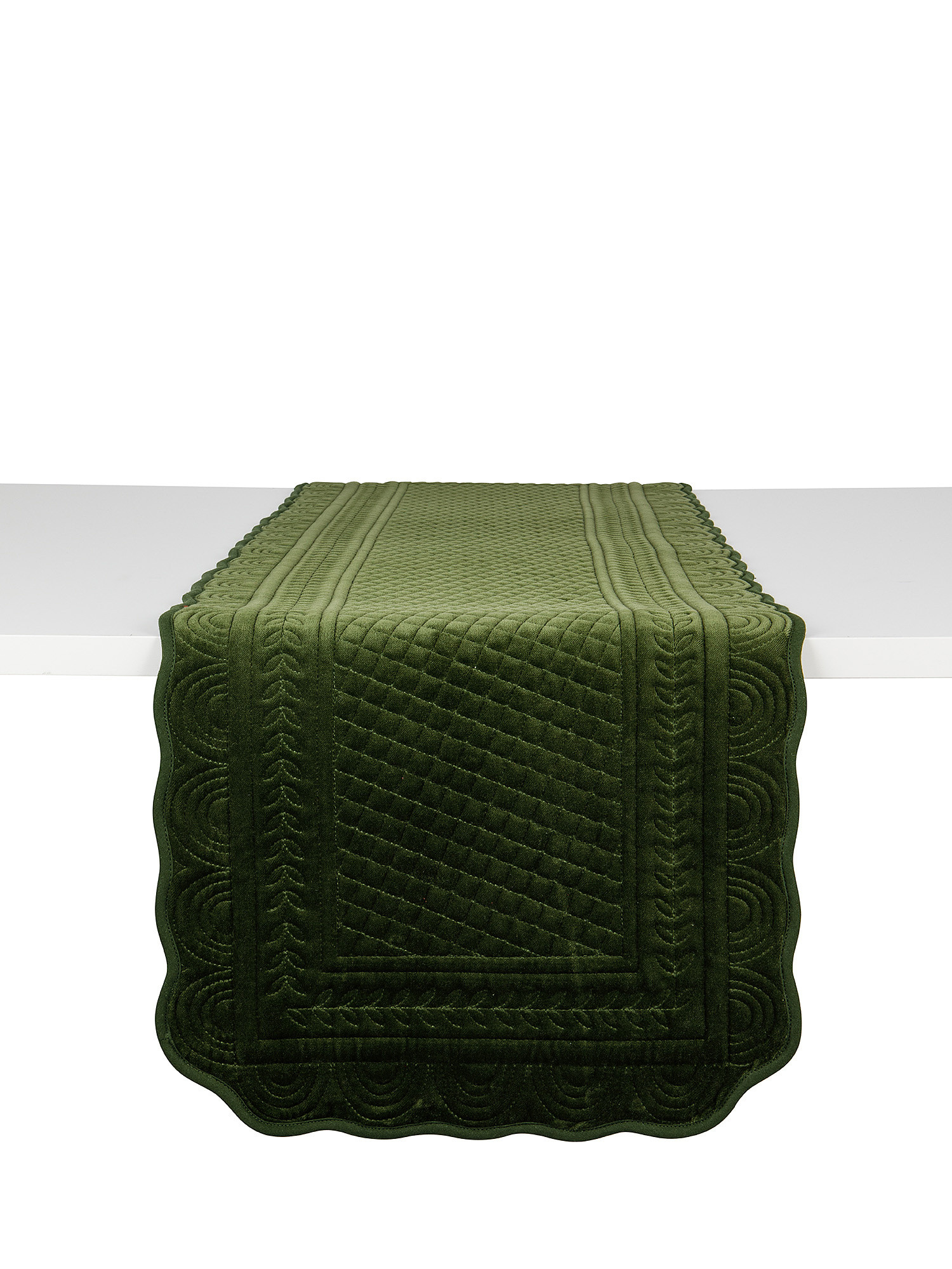 Solid color quilted cotton velvet table runner, Green, large image number 0